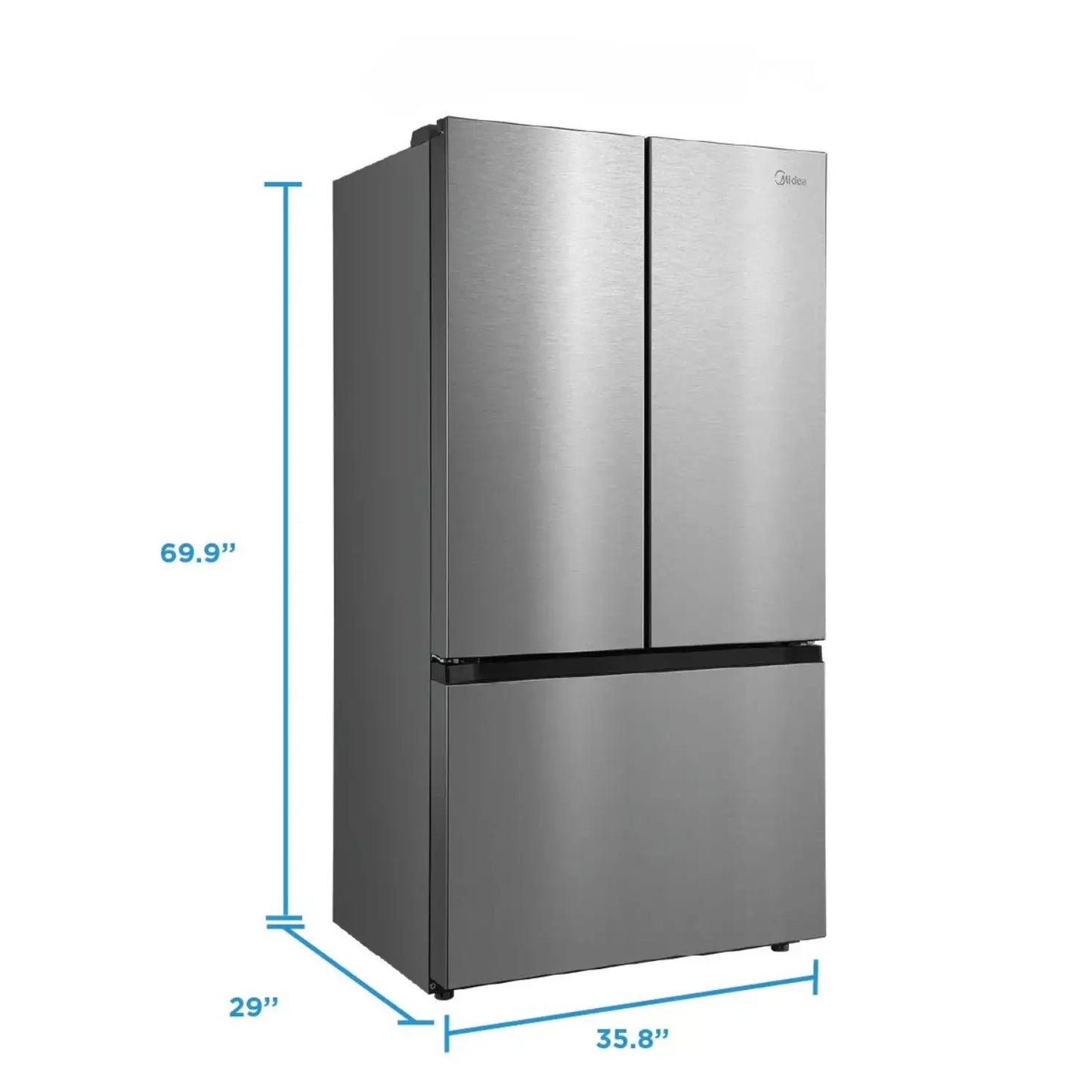 Midea 26,5 pi³ Réfrigérateur porte française profondeur comptoir 36 pouces – Modèle MRF27I4BST - Acier inoxydable - Neuf/Boîte ouverte