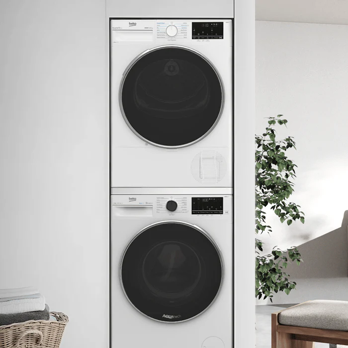 Ensemble Beko Frontal - 24'' 2.3 pi cu Laveuse WFTV10733XC - 24'' 4.5 pi cu Sécheuse Pompe à Chaleur - HPD24414W2 - Blanc