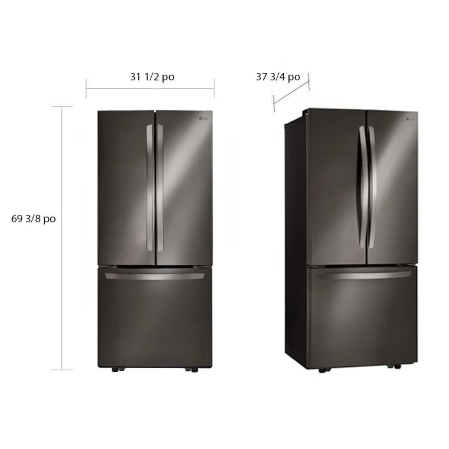LG 21,8 pi³ Réfrigérateur à congélateur inférieur porte française – Modèle LRFNS2200D - Noir inoxydable - Neuf/Boîte ouverte