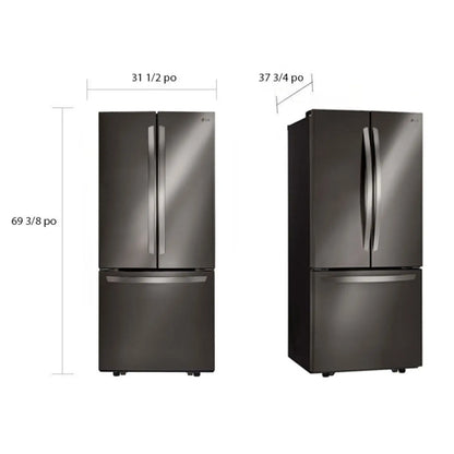 LG 21,8 pi³ Réfrigérateur à congélateur inférieur porte française – Modèle LRFNS2200D - Noir inoxydable - Neuf/Boîte ouverte