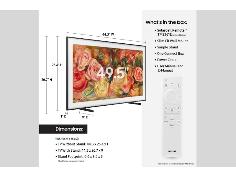 Samsung 50" QLED 4K The Frame Smart TV – Modèle LS03D / QN50LS03DAFXZA - Neuf/Boîte ouverte) :