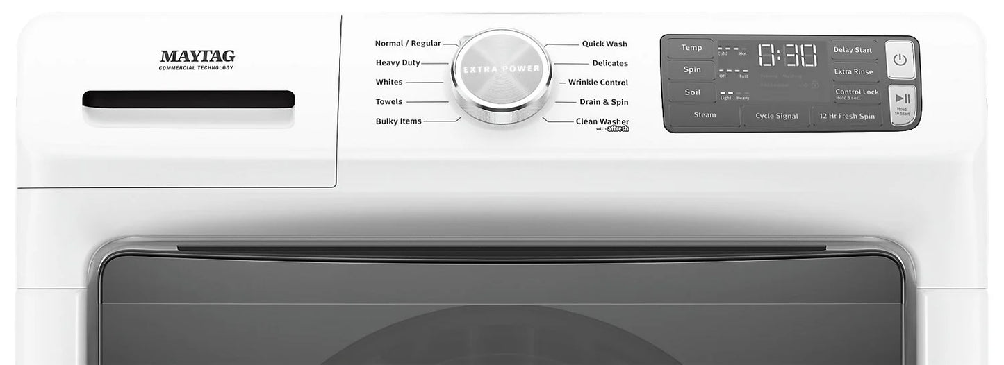 Maytag Ensemble laveuse frontale 5,2 pi³ avec Extra Power et sécheuse électrique 7,3 pi³ – Modèles MHW5630HW & YMED5630HW - Blanc - Neuf/Boîte ouverte