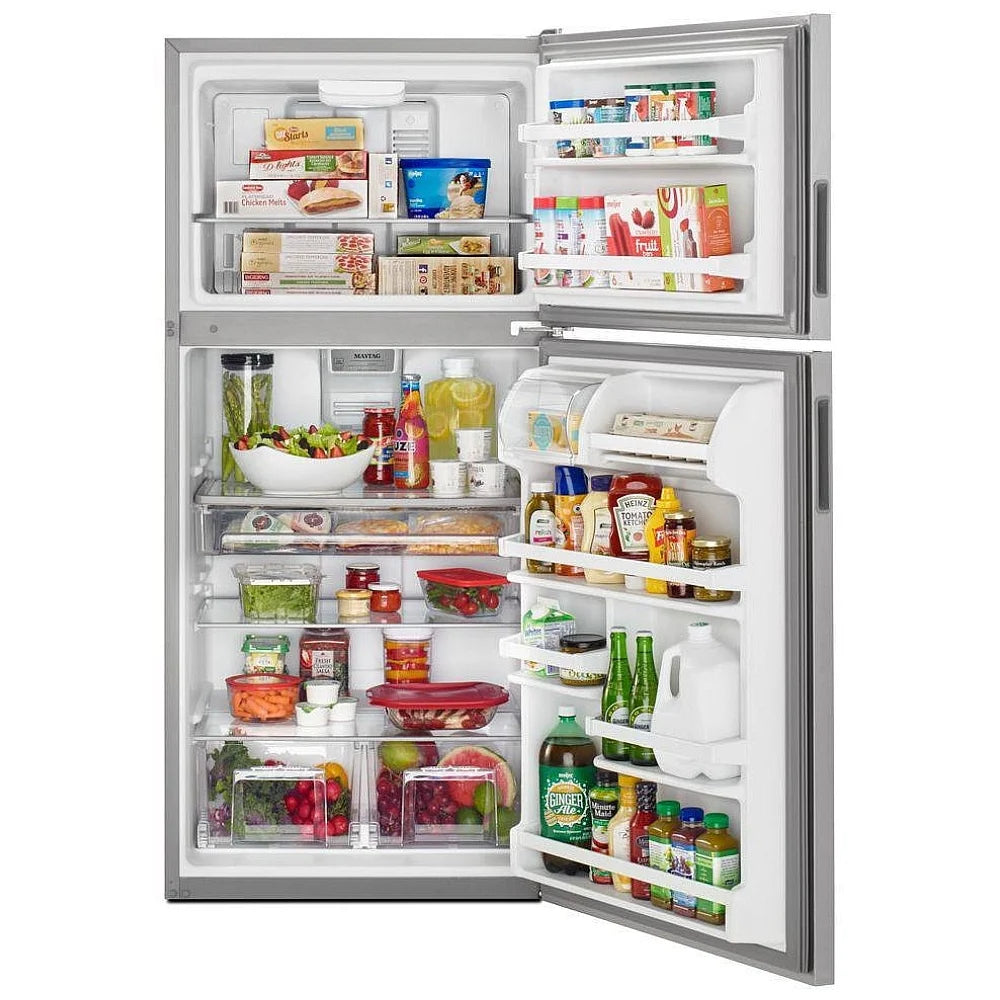 Maytag 18 pi³ Réfrigérateur à congélateur supérieur – Modèle MRT118FFFZ - Acier inoxydable résistant aux traces de doigts - Neuf/Boîte ouverte