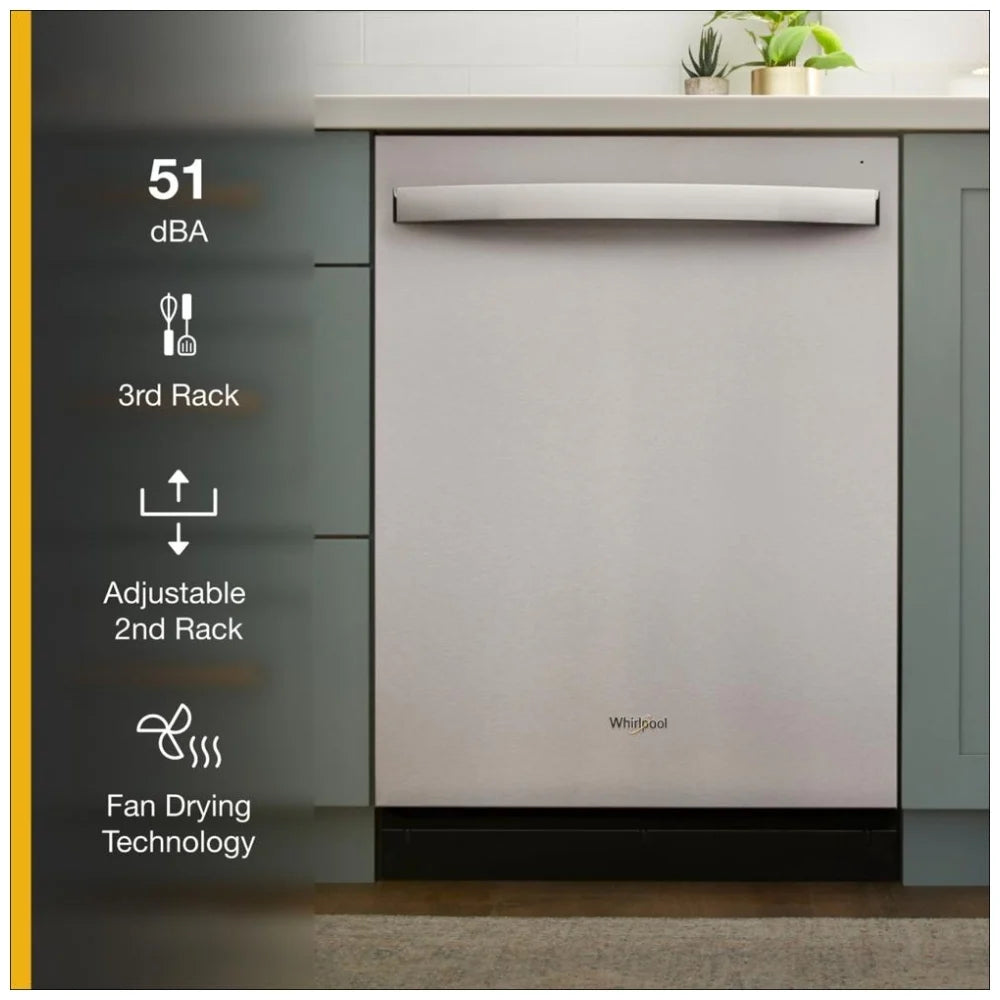 Whirlpool Lave-vaisselle encastrable 24 pouces silencieux avec 3e panier – Modèle WDT730HAMZ - Acier inoxydable - Neuf/Boîte ouverte