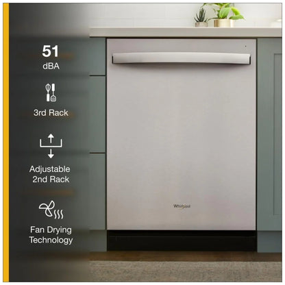Whirlpool Lave-vaisselle encastrable 24 pouces silencieux avec 3e panier – Modèle WDT730HAMZ - Acier inoxydable - Neuf/Boîte ouverte