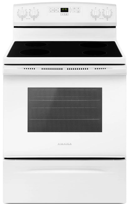 Amana Ensemble 4 électroménagers – Réfrigérateur ARTX2419SW, Cuisinière YAER6303MFW, Laveuse NTW4519SW et Sécheuse YNED4655EW - Blanc - Neuf/Boîte ouverte