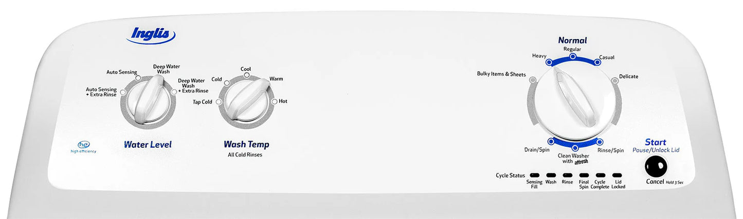 Inglis 27-inch Top Load Washer and Electric Dryer Combo, 4.4 cu. ft. and 6.5 cu. ft. Capacity, Classic White Finish - New/Open Box