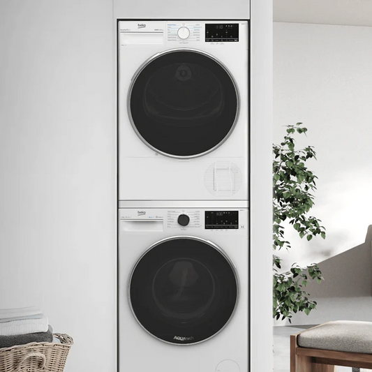 Ensemble Beko Frontal - 24'' 2.3 pi cu Laveuse WFTV10733XC - 24'' 4.5 pi cu Sécheuse Pompe à Chaleur - HPD24414W2 - Blanc
